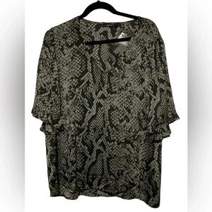 IMAN Global Chic Black and Gray Printed Bell-Sleeve Top Size XL